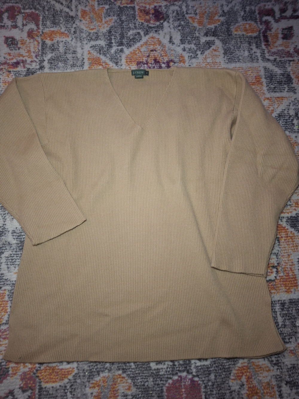 J. Crew Women's V-Neck Ribbed Sweater in Camel